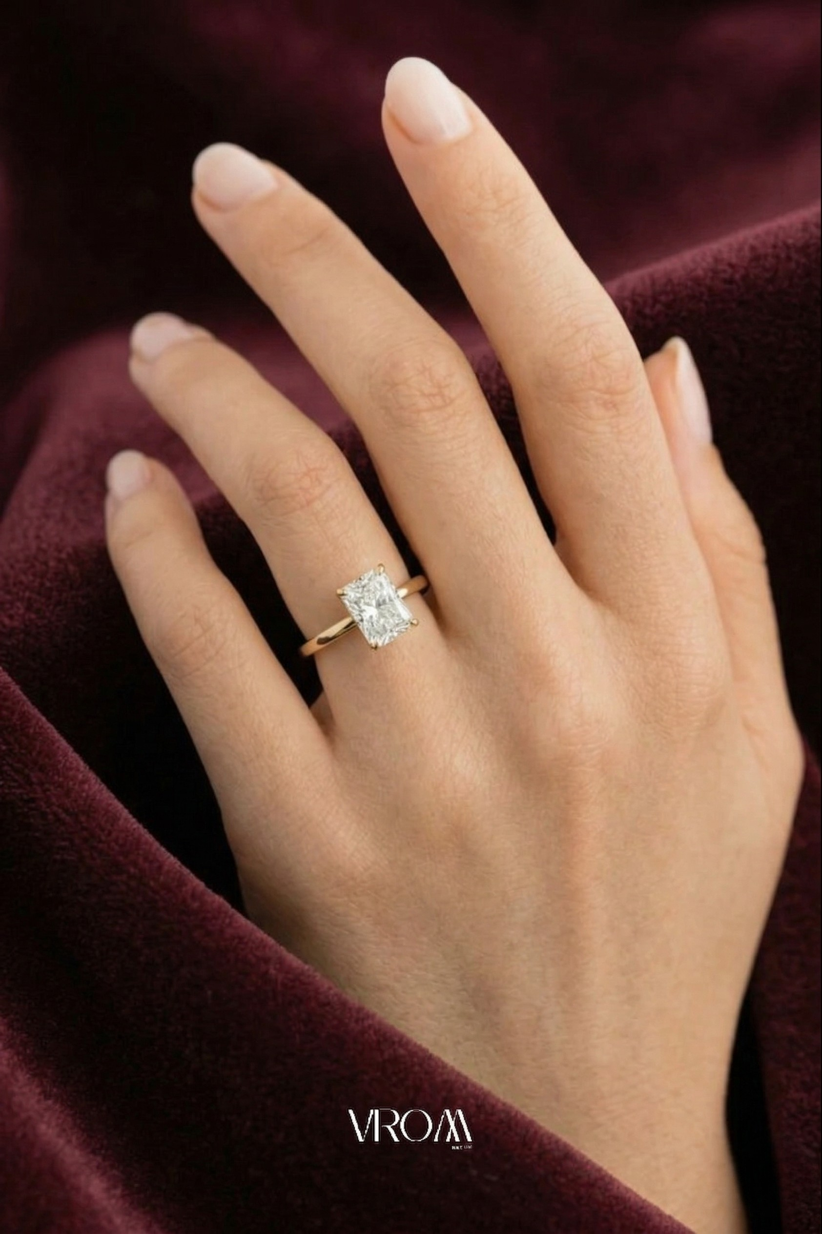 Radiant Cut Solitaire Diamond Ring, Hidden Halo Diamond Ring, Lab Grown Diamond Ring, Tiger Prong Engagement Ring, Gold Ring