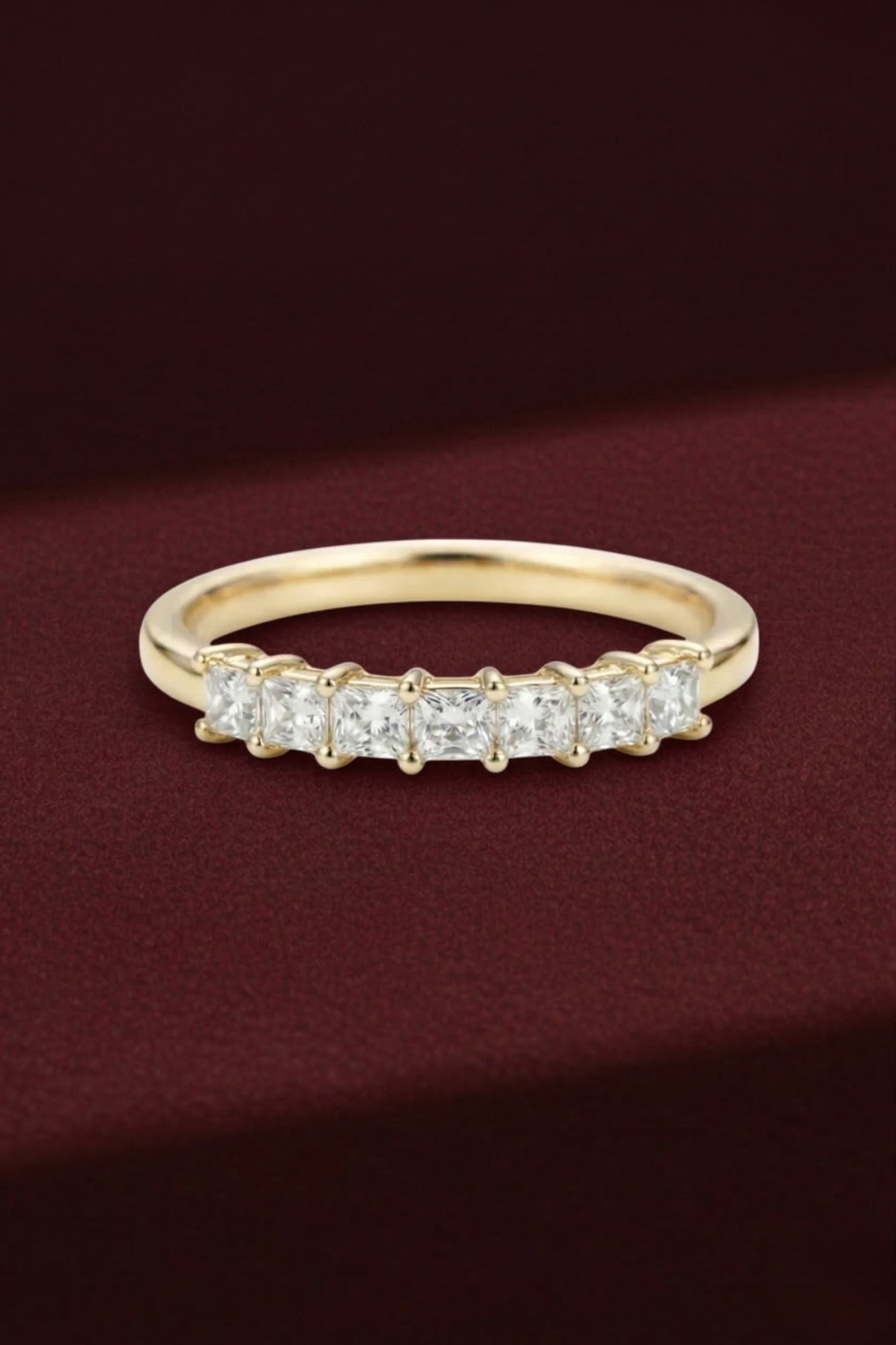 Princess Cut Diamond Stackable Band, Princess Diamond Wedding Band, 1 Carat Diamond Band, Stackable Gold Diamond Ring, Minimalist Band