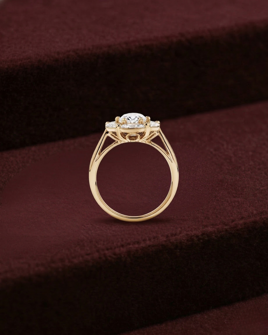 Oval Diamond Cluster Ring, Oval Center with Marquise Side Diamonds, Floral Diamond Engagement Ring, Multi Stone Diamond Ring, Statement Ring