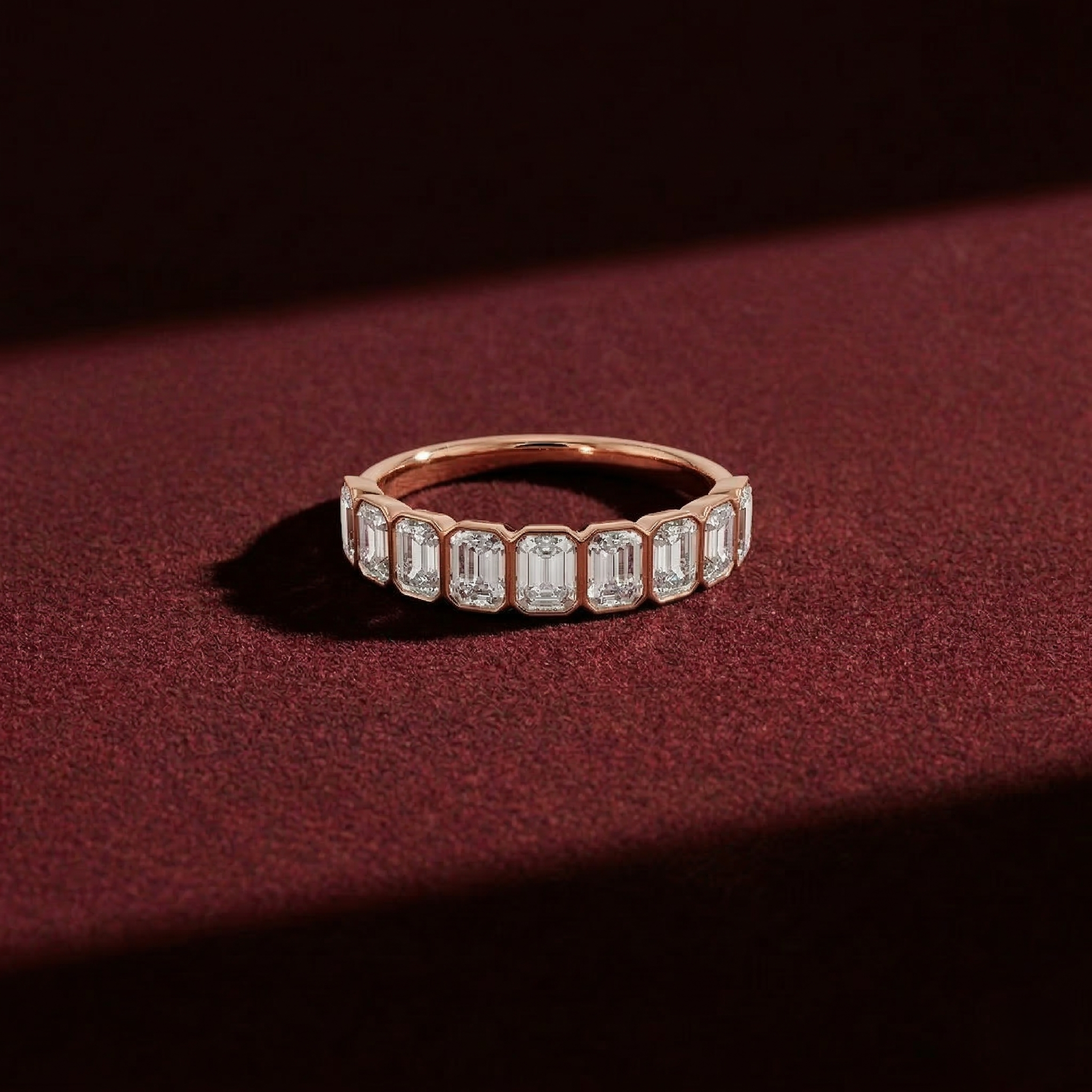 Emerald Cut Lab Grown Diamond Bezel Set Bridal Ring in Solid 14K Gold