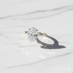 Modern Oval Cut Hidden Halo Half Eternity Ring | Lab Grown Diamond | 14K Yellow Gold