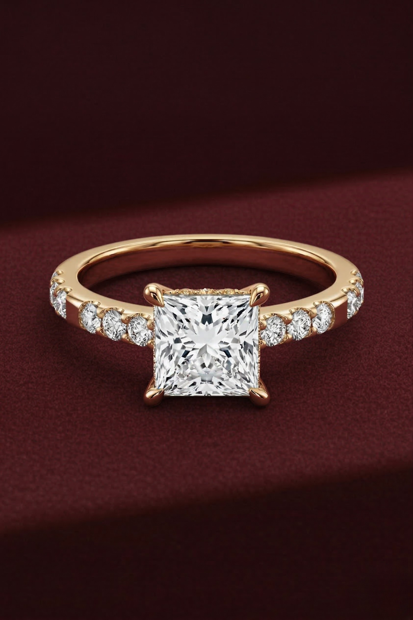 Princess Diamond Engagement Ring 2.05 Carat, Hidden Halo Diamond Ring, Princess Cut Diamond Ring with Side Stones, Engagement Ring, Lab Ring
