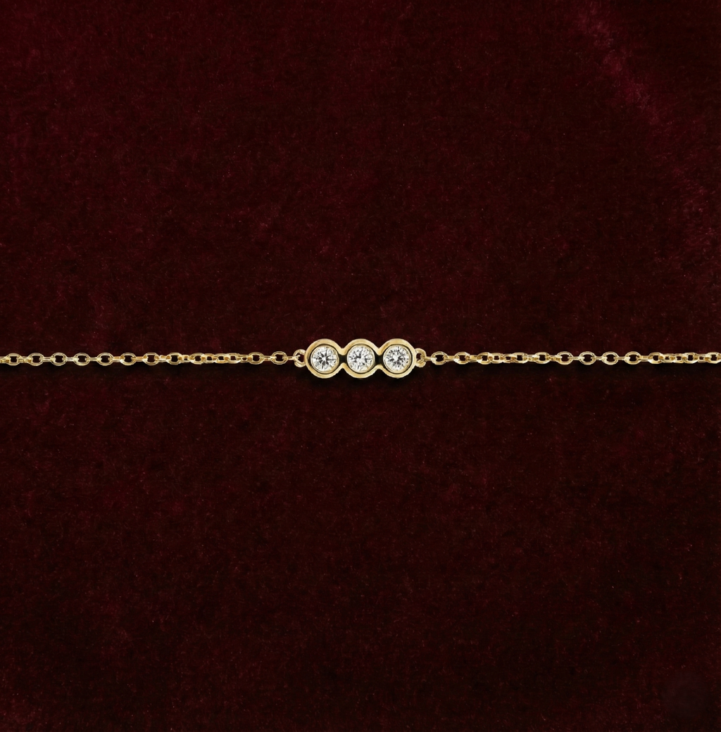 Dainty Trio Round Lab Grown Diamond Bracelet in Solid 14K Gold