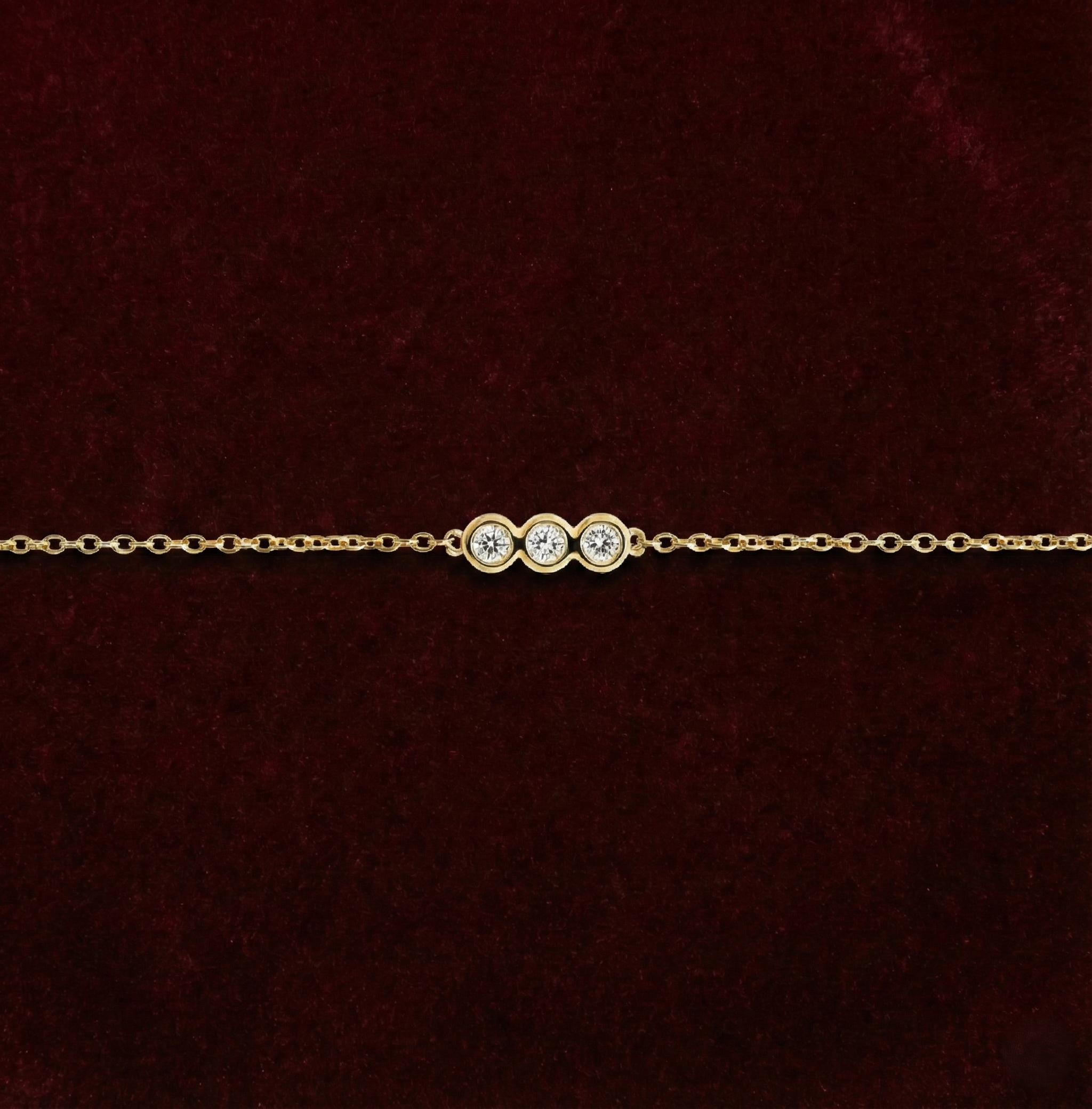 Dainty Trio Round Lab Grown Diamond Bracelet in Solid 14K Gold