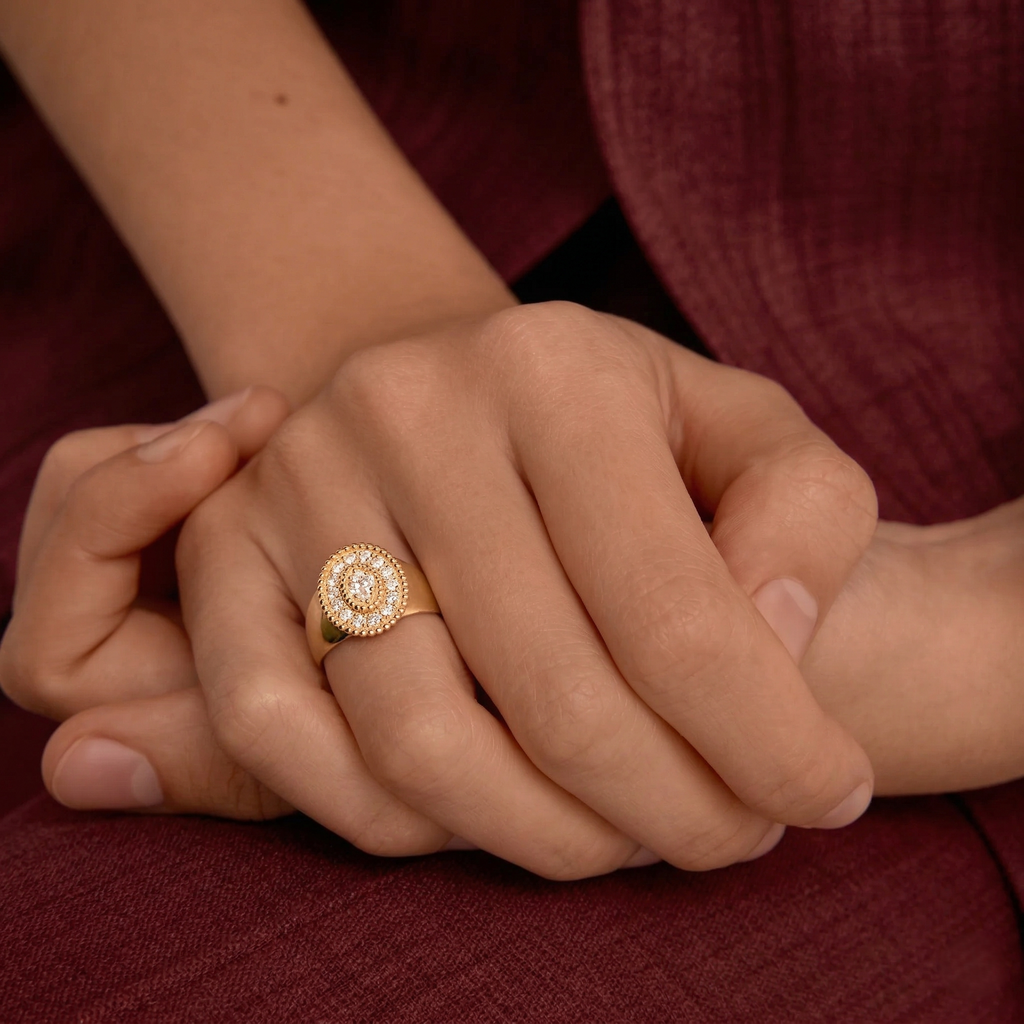 Art Deco Engagement Ring | Lab Grown Diamond | 18K Gold | F-VS Quality
