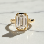 Modern Emerald Solitaire Bezel with 2 Prong Setting Engagement Ring | Lab Grown Diamond | 14K Yellow Gold