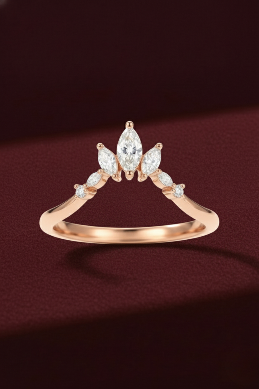 Marquise and Round Diamond Stackable Band, Mixed Shape Diamond Band, Dainty Diamond Band, Stackable Wedding Band, Gold Diamond Ring