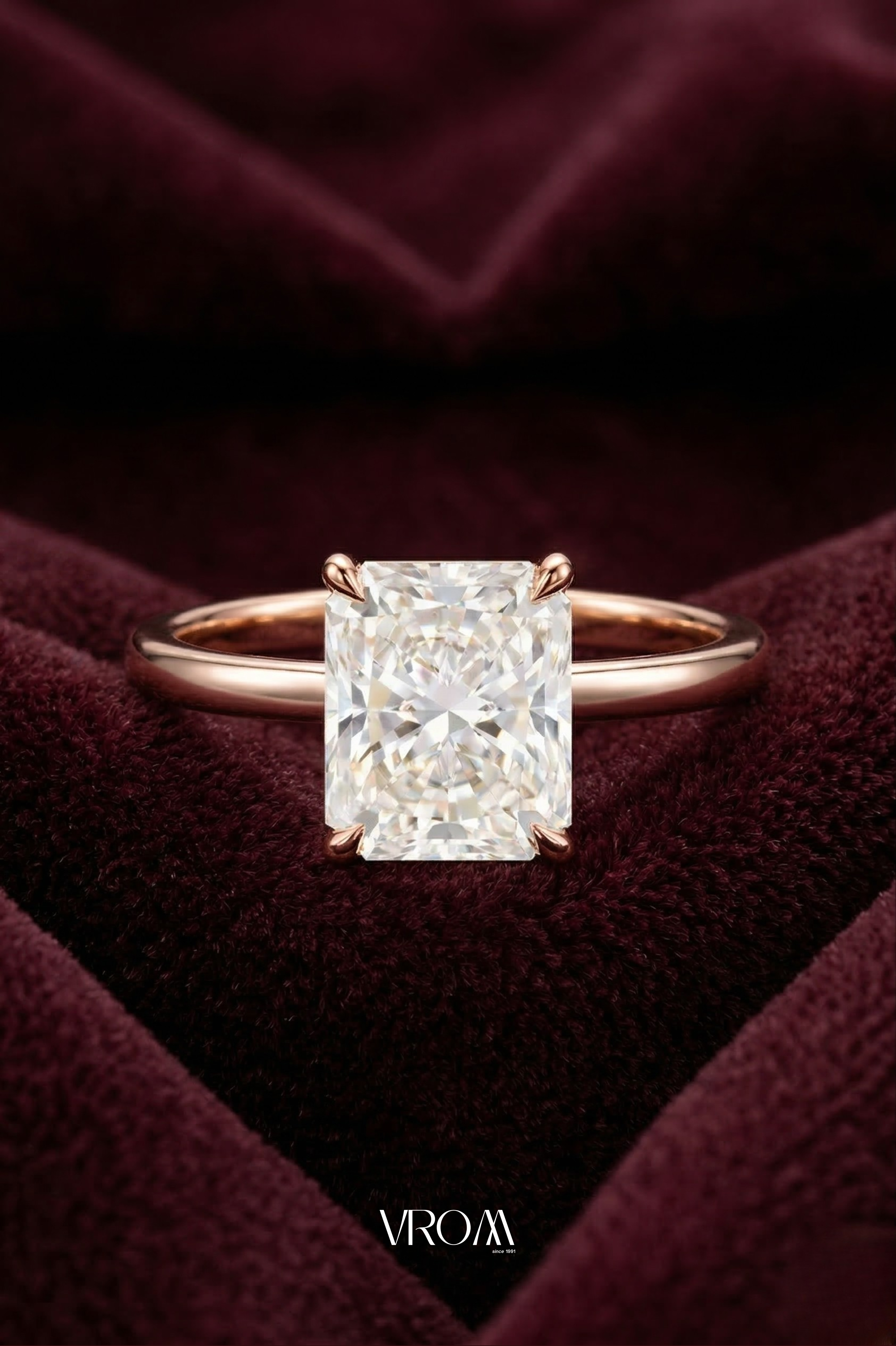 Radiant Cut Solitaire Diamond Ring, Hidden Halo Diamond Ring, Lab Grown Diamond Ring, Tiger Prong Engagement Ring, Gold Ring