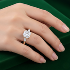 Art Deco Asscher Cut Ring with Tapered Baguette Side Stones | Lab Grown Diamond | 14K Yellow Gold