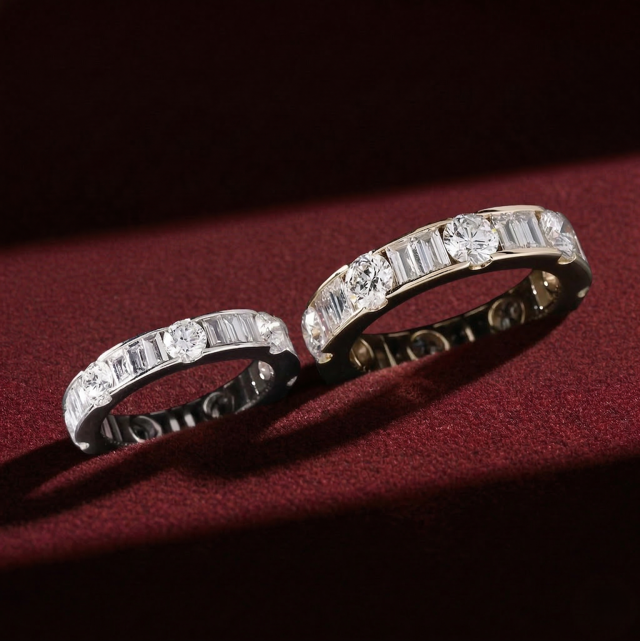 Lab Grown Diamond Eternity Band: 14K Gold Alternating Round & Baguette Anniversary Ring