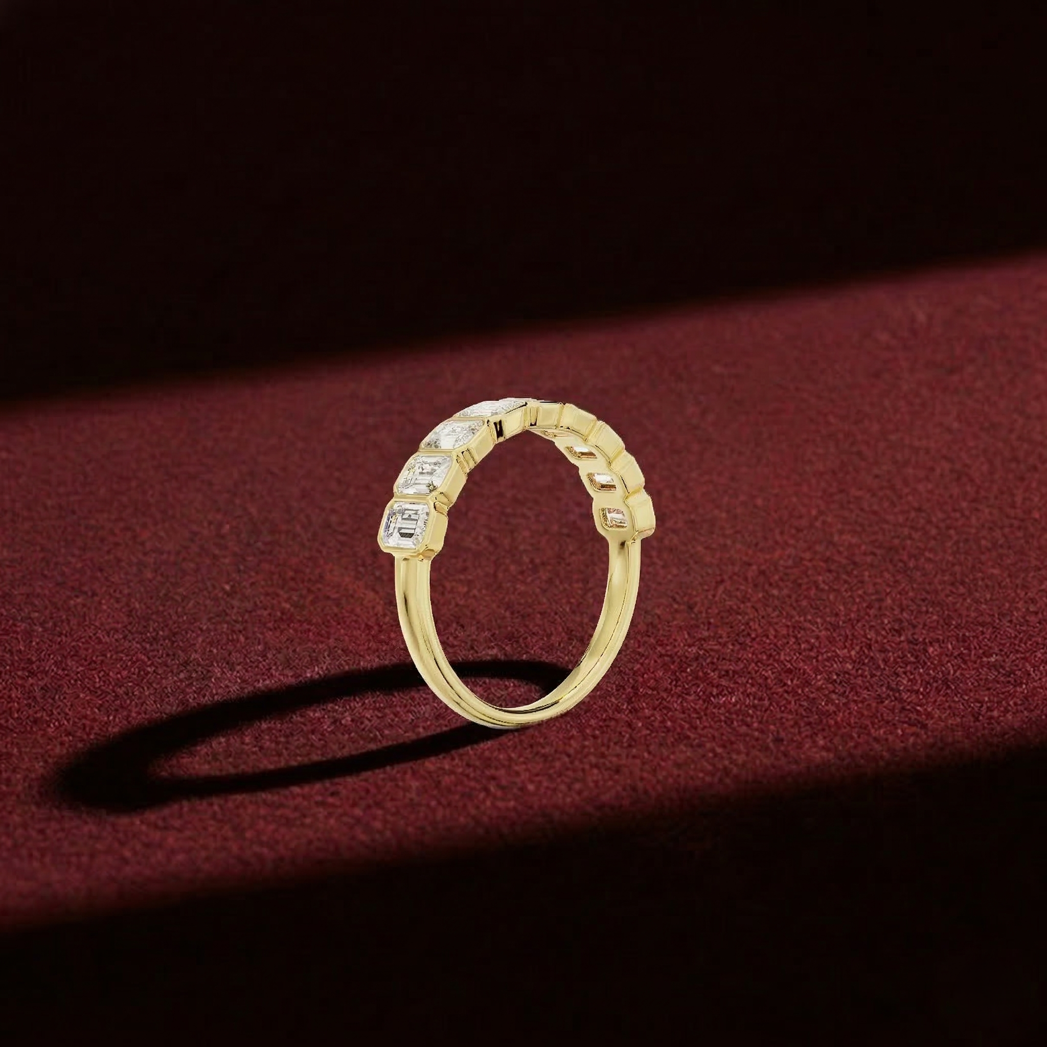 Emerald Cut Lab Grown Diamond Bezel Set Bridal Ring in Solid 14K Gold