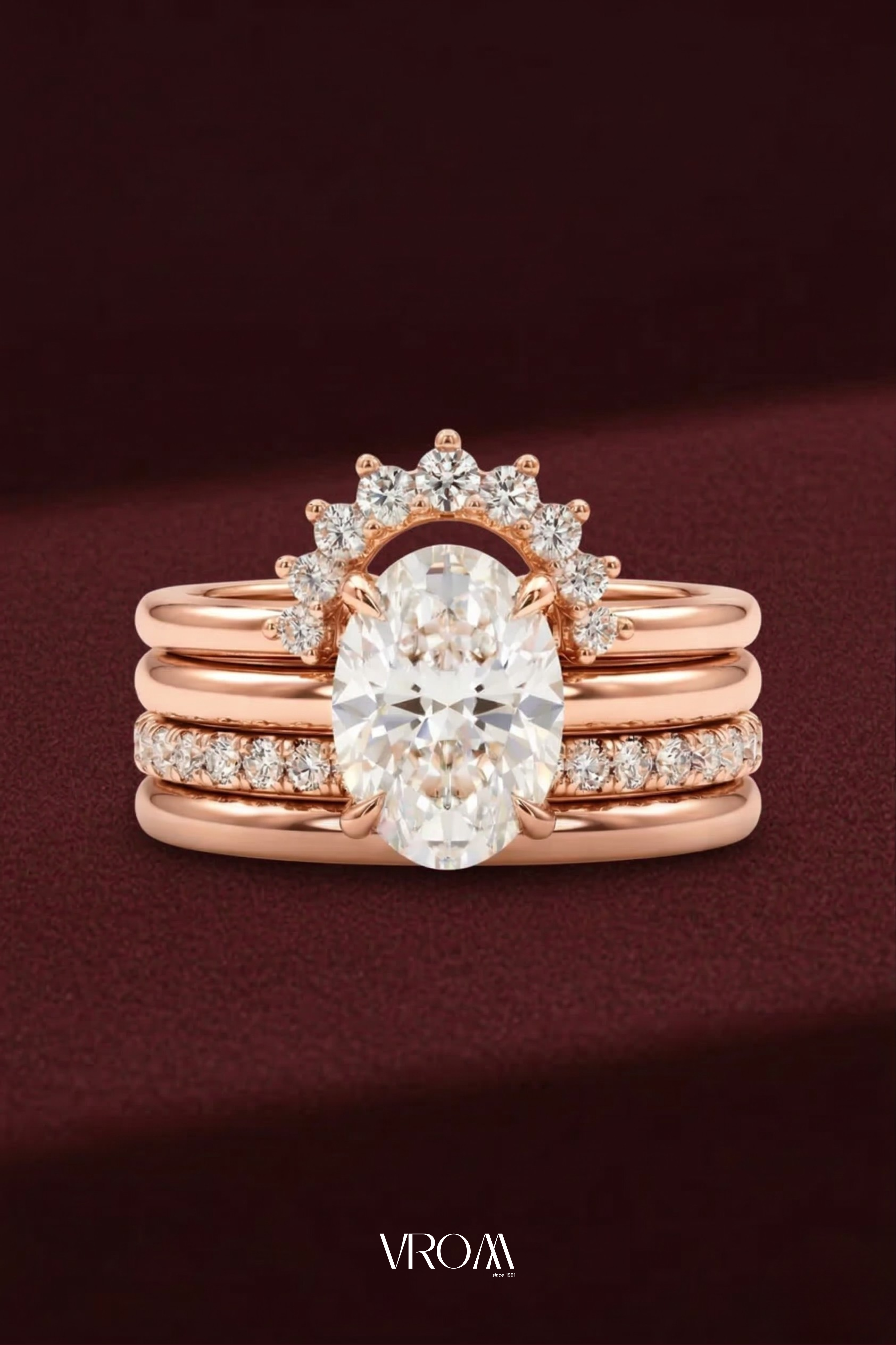 Oval Diamond Stackable Ring, Four Band Diamond Ring, Lab Grown Diamond Engagement Ring, Multi Band Pave Ring, Statement Gold Ring