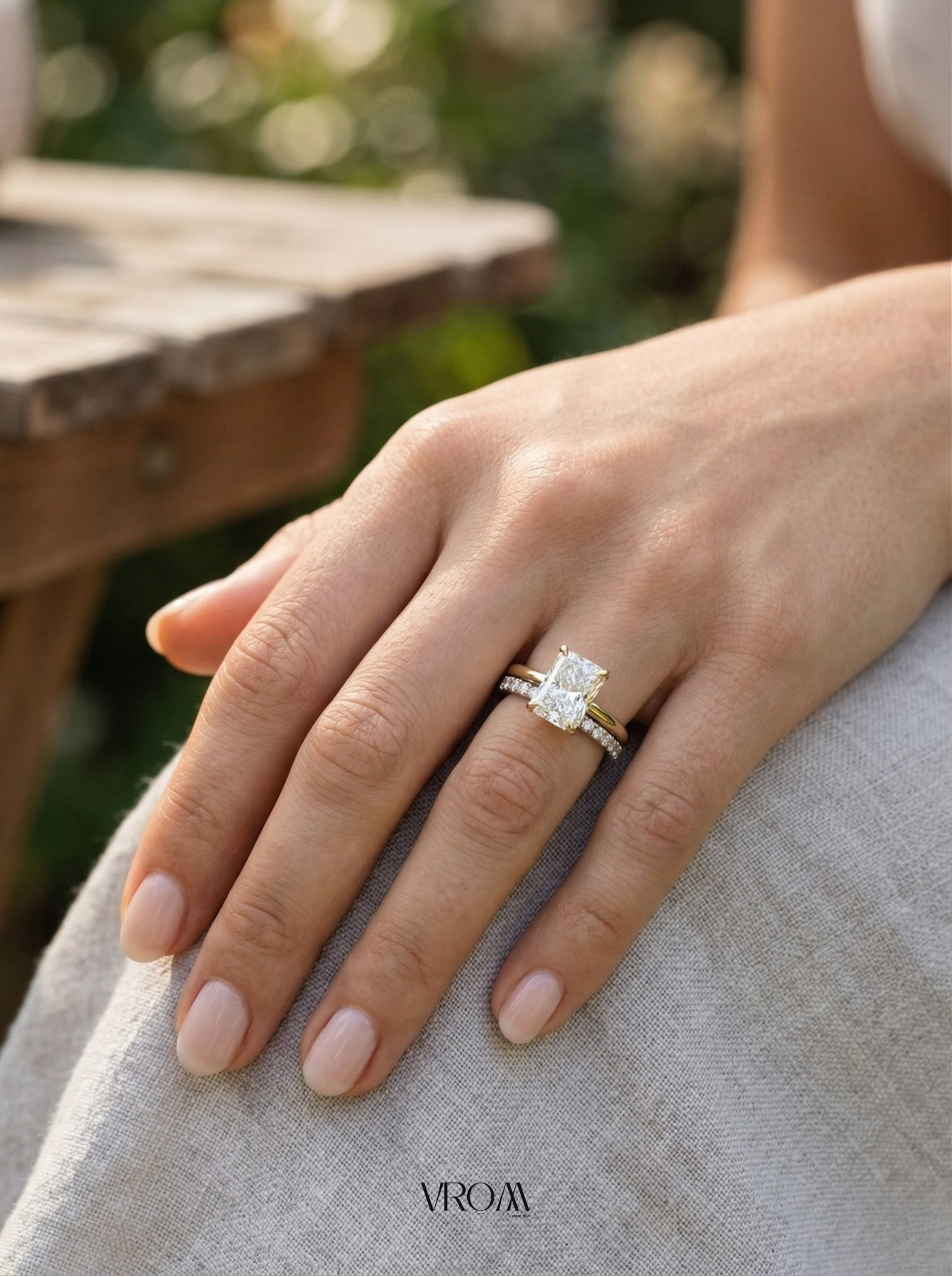 Radiant Diamond Stackable Ring, Two Band Diamond Ring, Lab Grown Diamond Engagement Ring, Pave Diamond Band Ring, Minimal Gold Ring