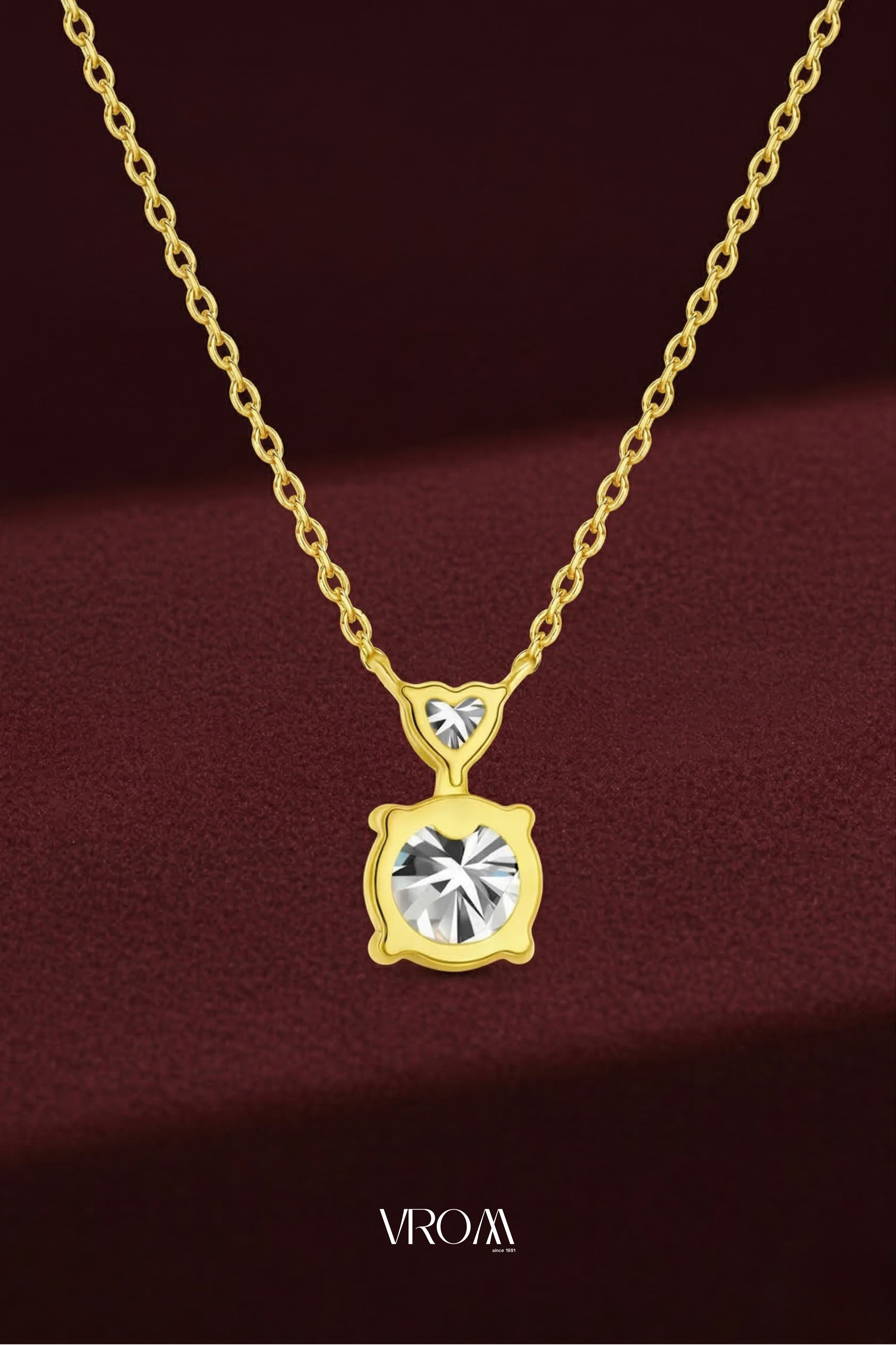 Round and Heart Diamond Pendant Necklace 4 CT,Drop Diamond Necklace,Two Stone Diamond Pendant,Luxury Gold Necklace,Statement Diamond Jewelry