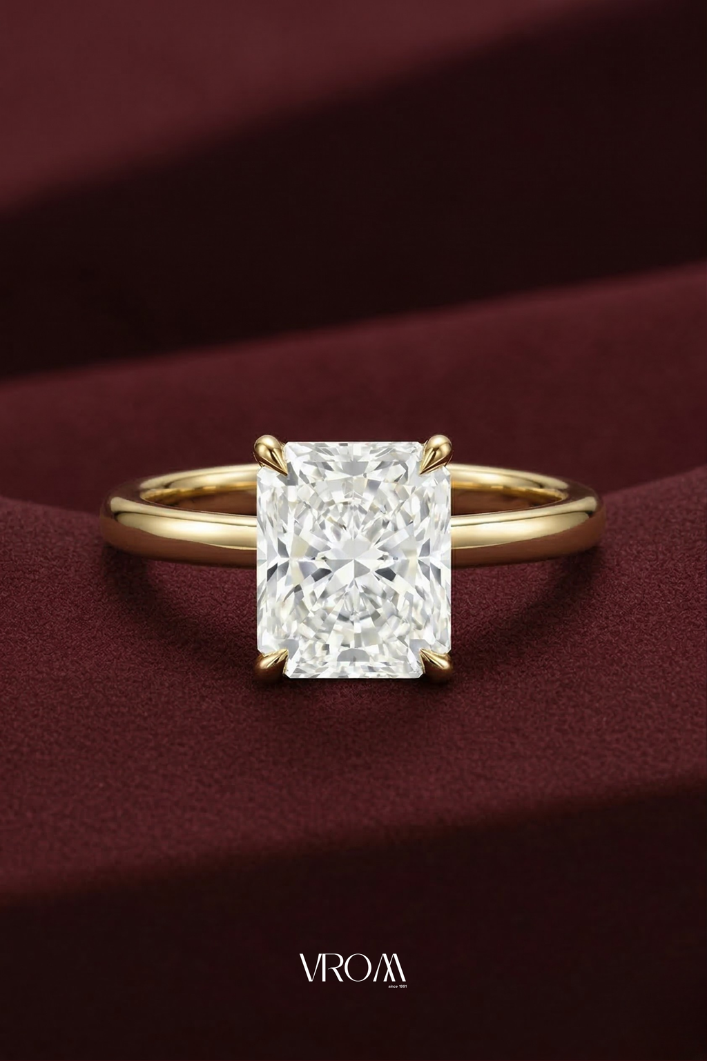 Radiant Cut Solitaire Diamond Ring, Hidden Halo Diamond Ring, Lab Grown Diamond Ring, Tiger Prong Engagement Ring, Gold Ring