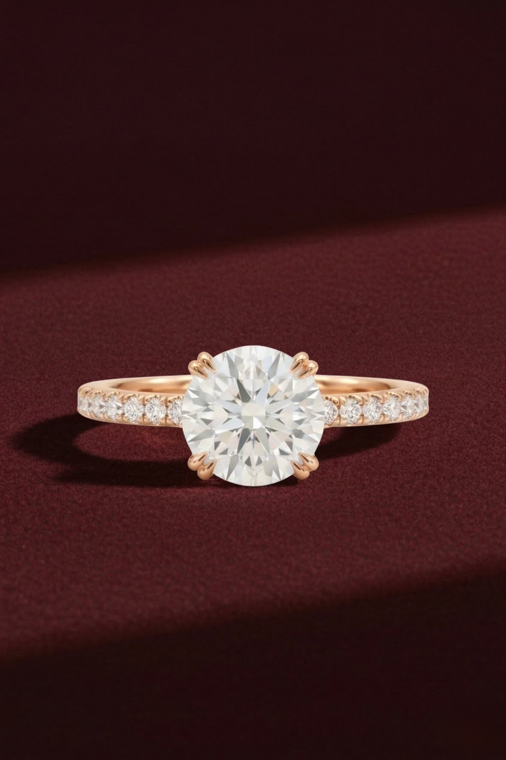 Round Diamond Engagement Ring 2.05 Carat, Pave Diamond Ring, Round Diamond Ring with Side Stones,Gold Engagement Ring,Lab Grown Diamond Ring