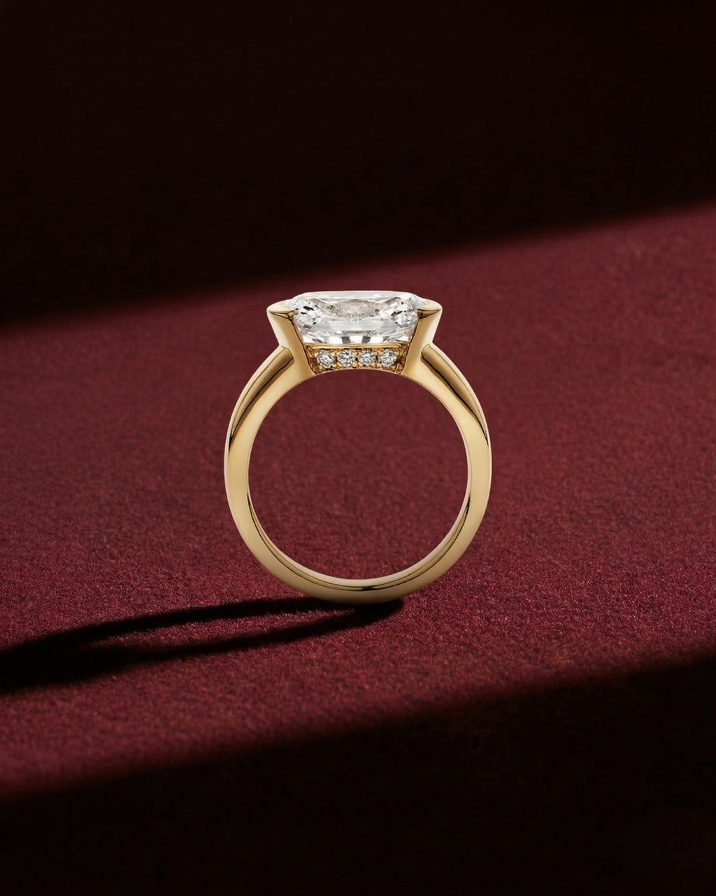 Oval Lab Diamond East-West Half Bezel Ring