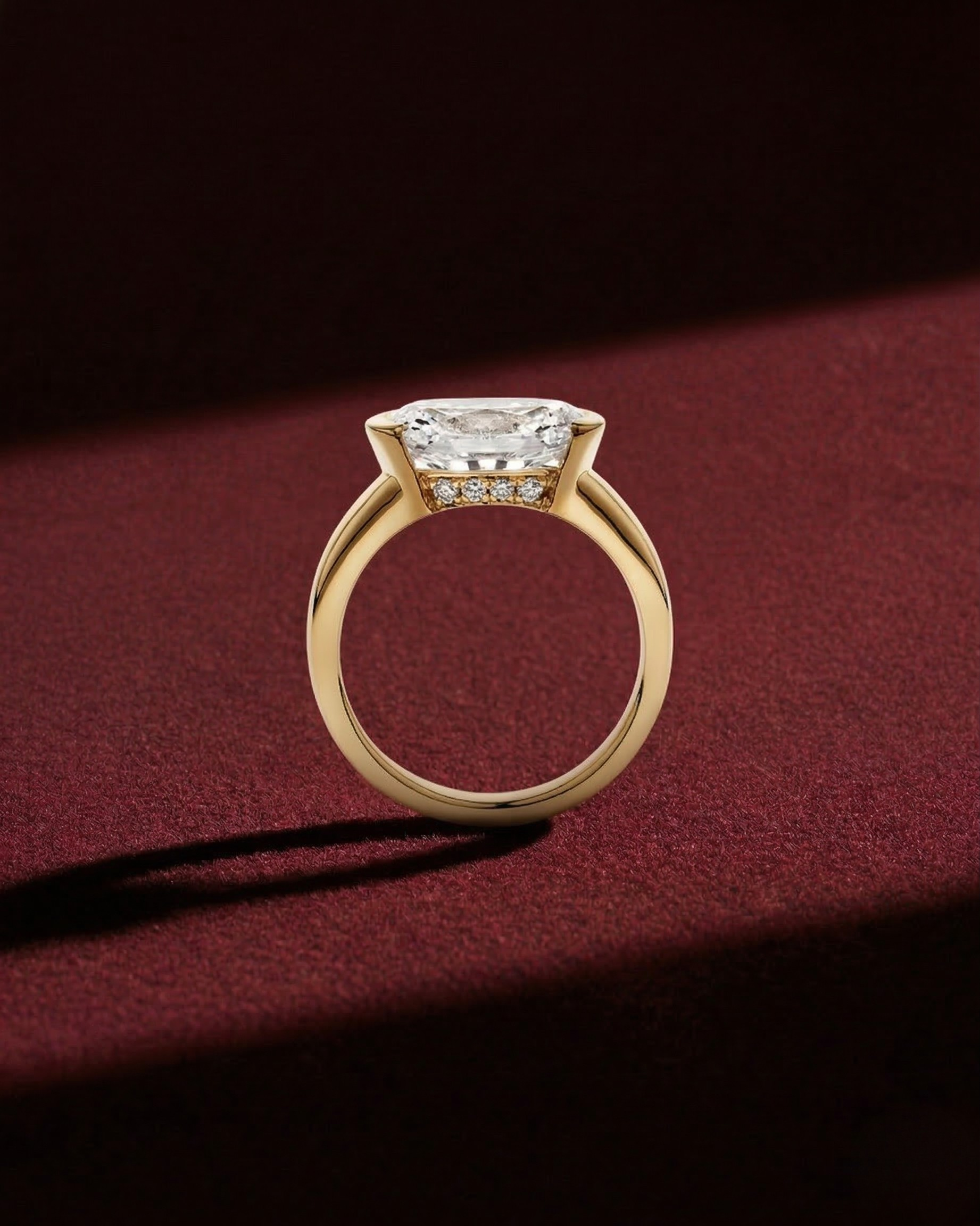 Oval Lab Diamond East-West Half Bezel Ring
