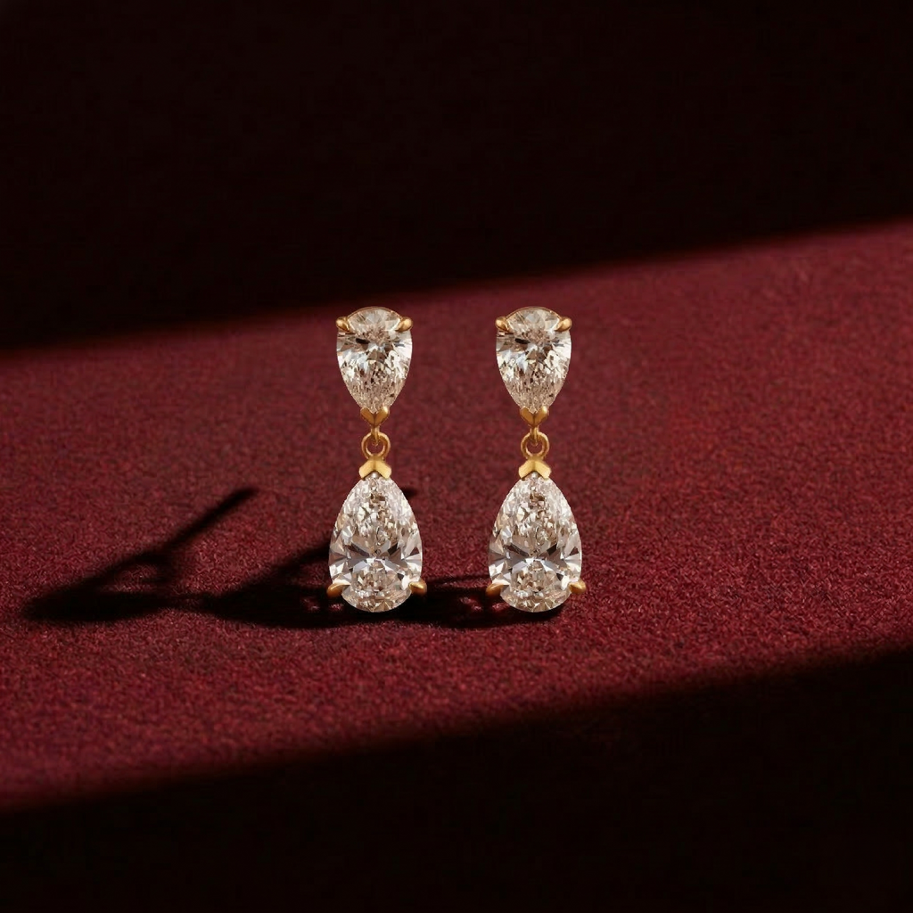 Elegant Pear Shape Lab Grown Diamond Stud Earrings in Solid 14K Gold