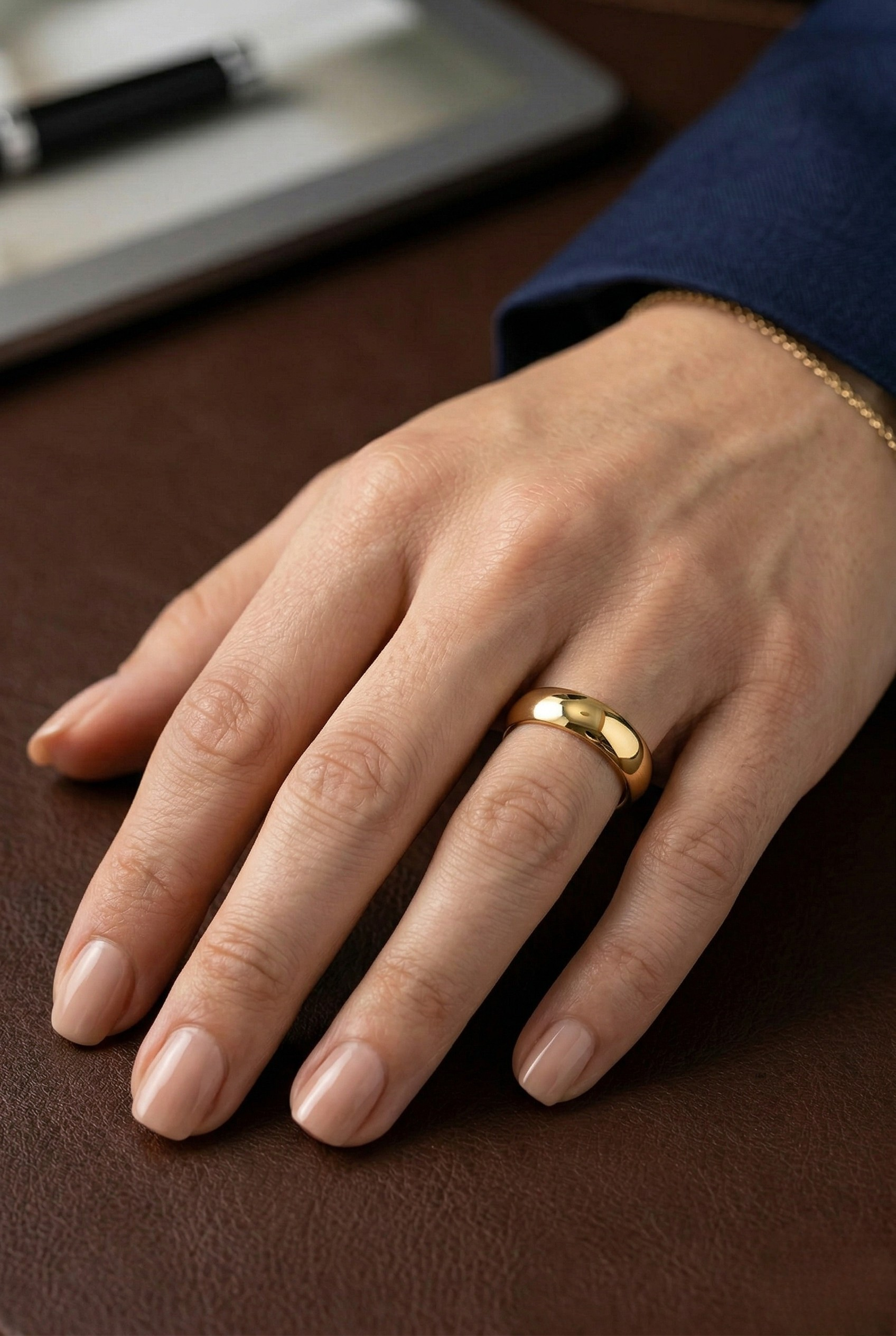 Solid Gold Band 4.2 mm Wedding Band, Minimalist Gold Ring, Classic Plain Band, Stackable Gold Ring, Unisex Wedding Ring