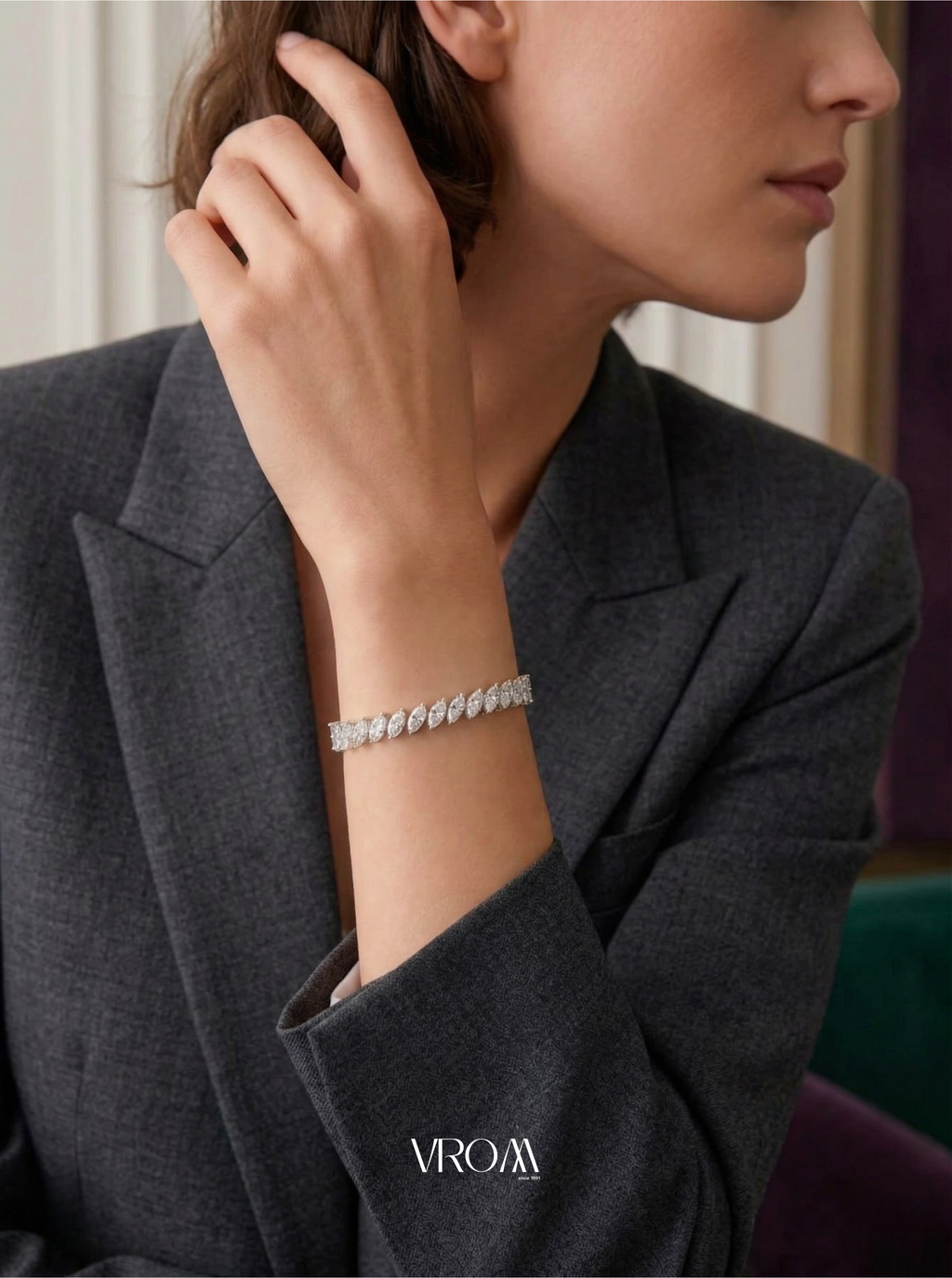 Marquise Diamond Tennis Bracelet 14 CT, Luxury Diamond Bracelet, Feather Style Diamond Bracelet, Statement Gold Bracelet, Marquise Jewelry