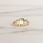 Art Deco Baguette Ring Bezel Bar Set | Lab Grown Diamond | 14K Yellow Gold