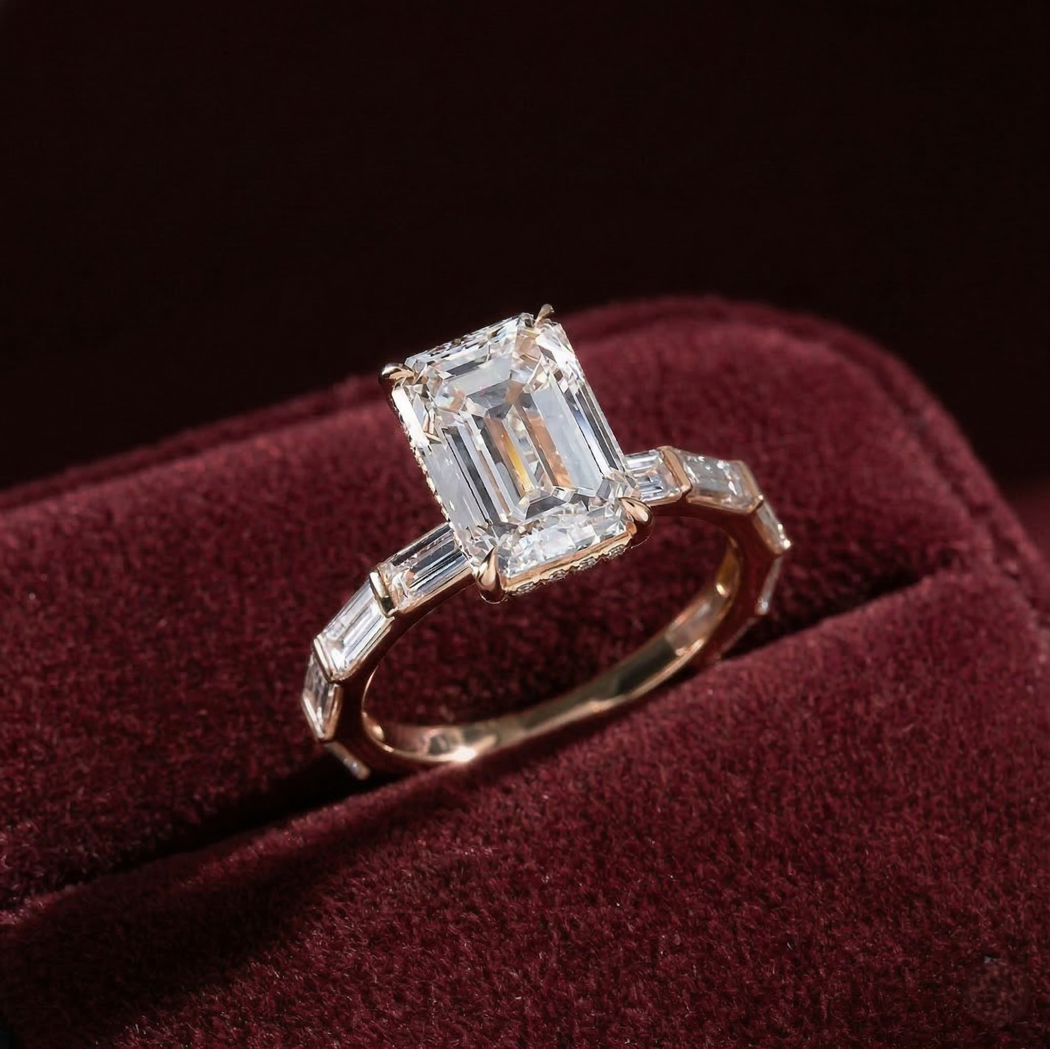 Vintage Art Deco Emerald Cut Lab Grown Diamond Ring – Solid 14K Gold