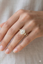 Oval Diamond Engagement Ring, Oval Cut Diamond Ring with Marquise & Round Side Diamonds, Diamond Accent Ring, Gold Diamond Ring
