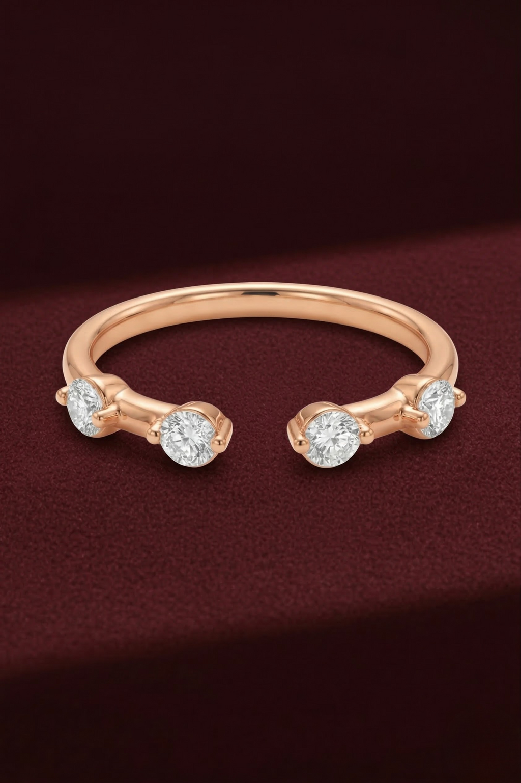 Open Cuff Diamond Band 0.18 CT, Dewdrop Diamond Ring, Minimalist Open Ring, Round Diamond Stackable Band, Dainty Gold Ring