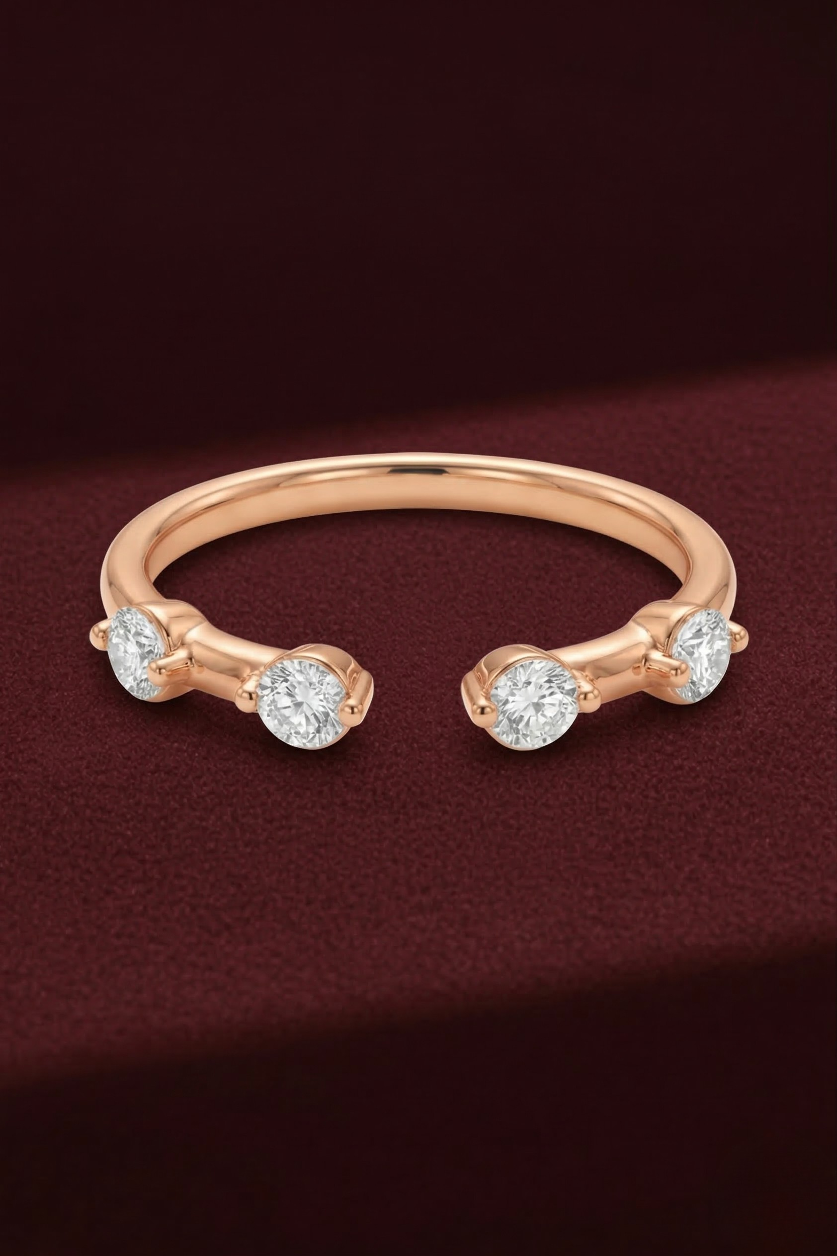Open Cuff Diamond Band 0.18 CT, Dewdrop Diamond Ring, Minimalist Open Ring, Round Diamond Stackable Band, Dainty Gold Ring