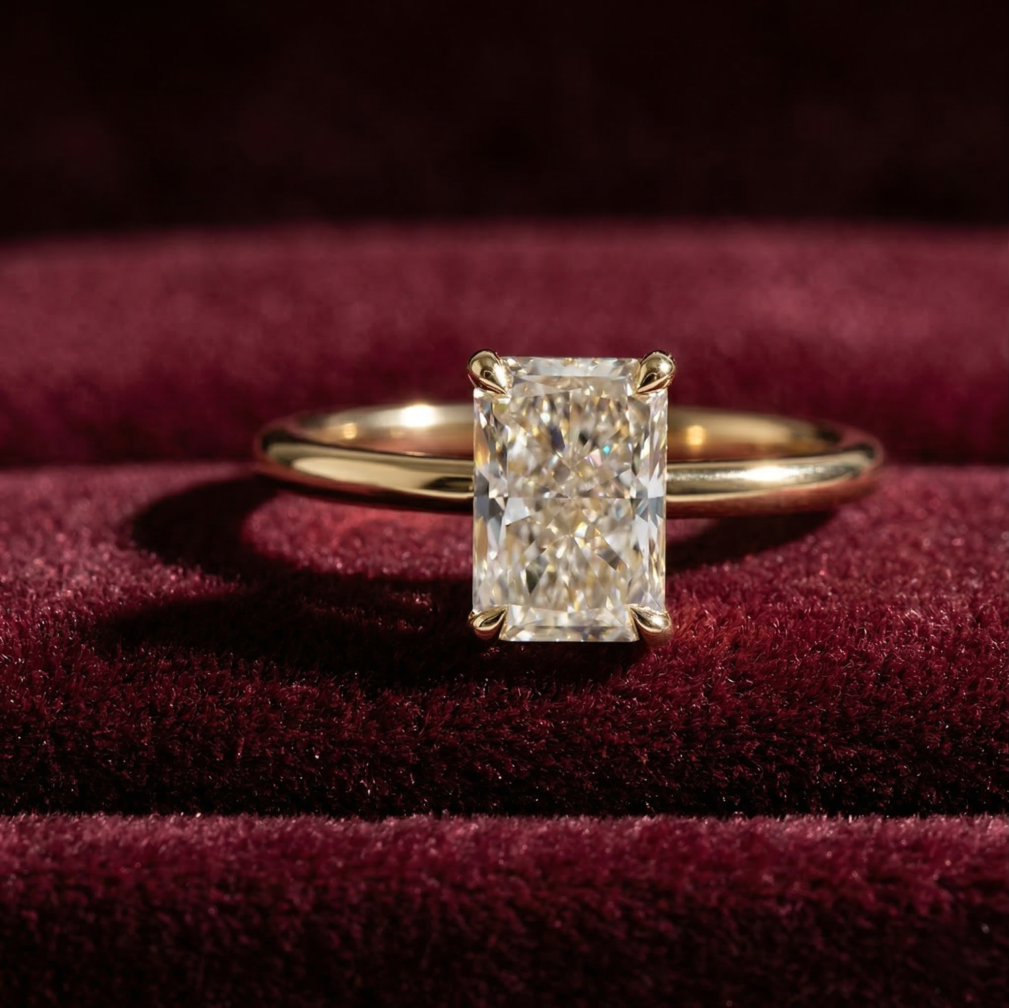 Radiant Cut Lab Grown Diamond Solitaire Engagement Ring in Solid 14K Gold