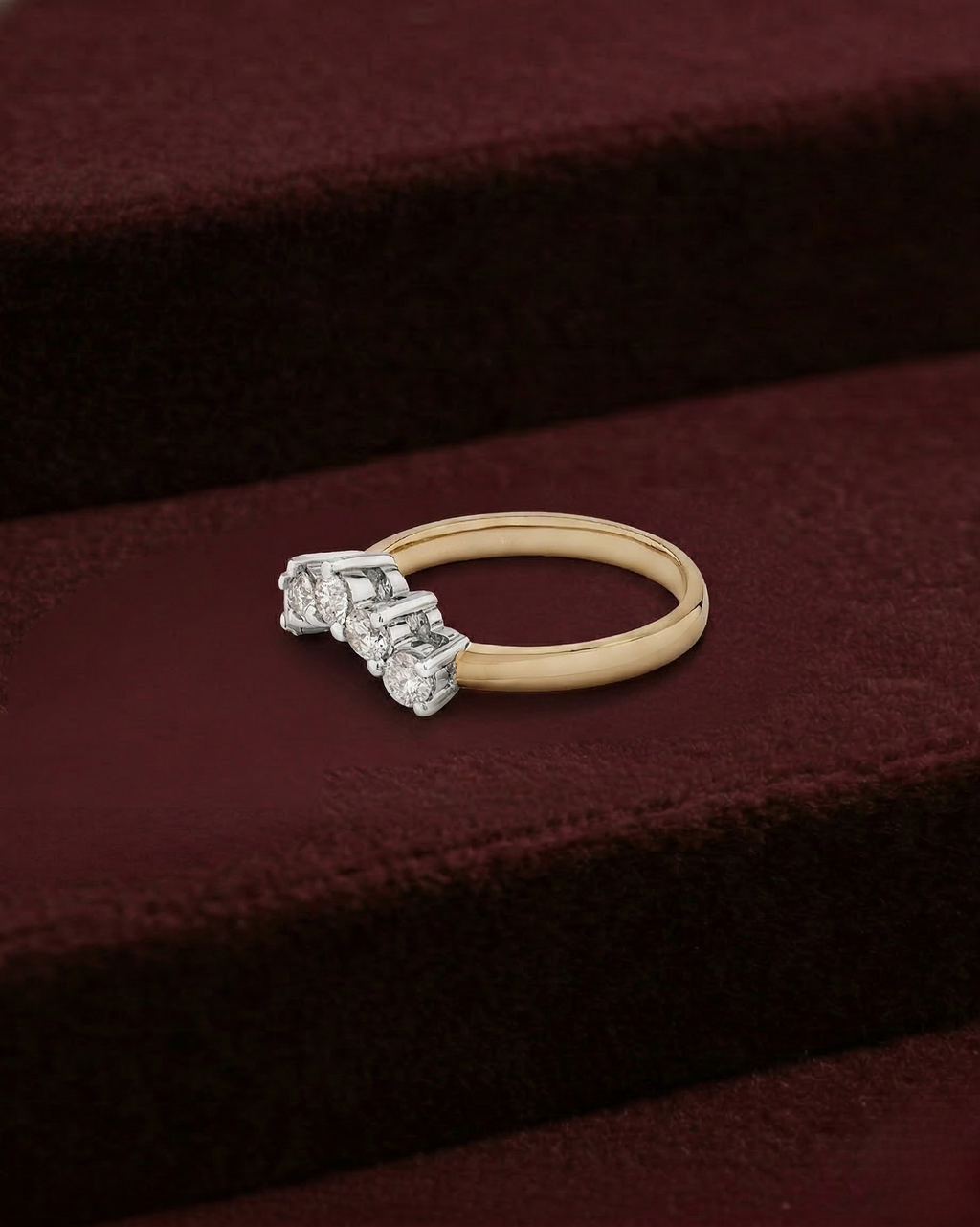 Round Diamond Curved Wedding Band, Curved Diamond Ring, Prong Set Diamond Band, Stackable Wedding Band, Minimalist Diamond Ring