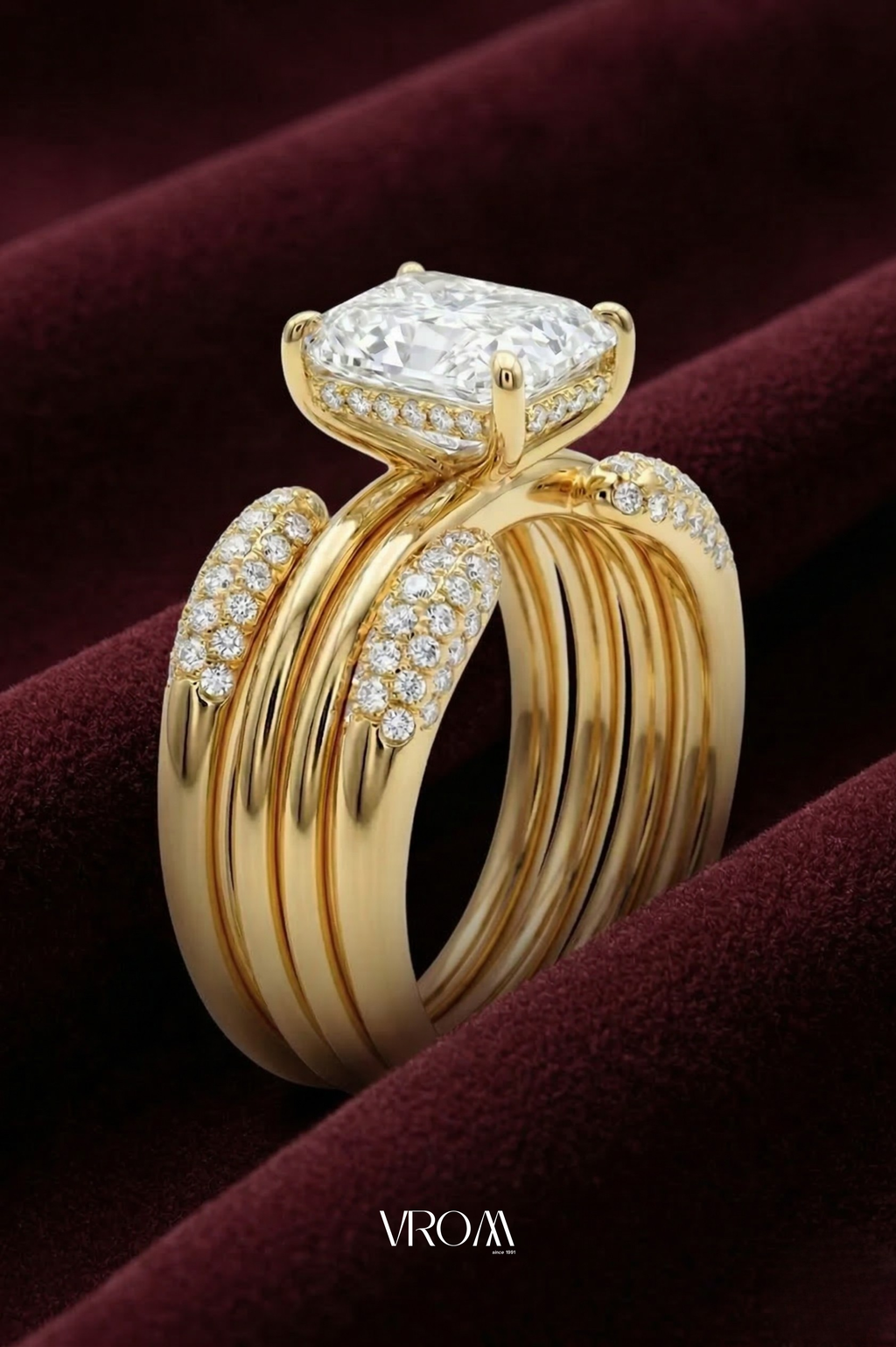 Radiant Cut Diamond Stackable Ring 2.65 CT, Multi Band Diamond Ring, 4 Band Stack Ring, Statement Engagement Ring, Gold Diamond Ring