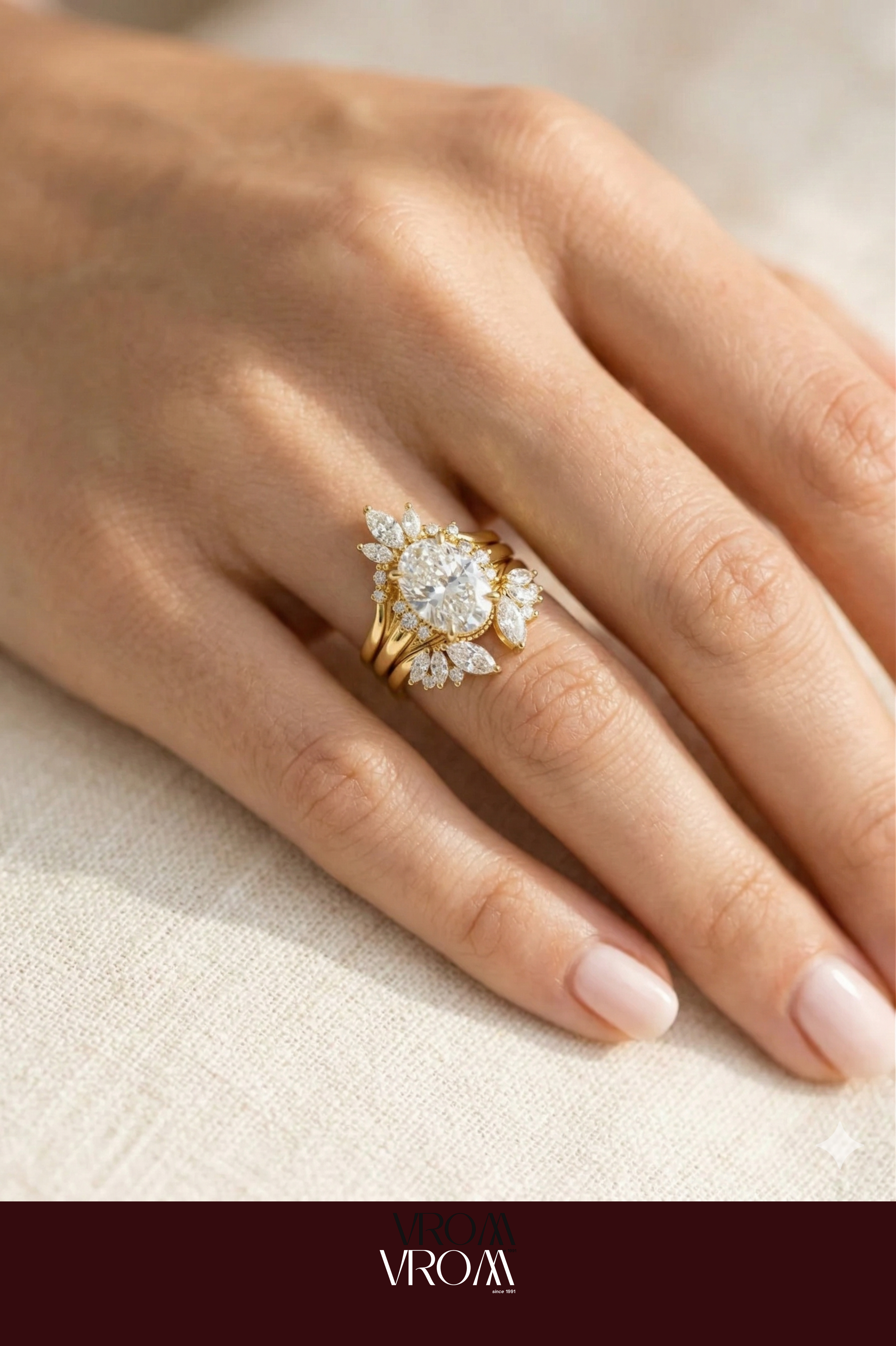 Oval Diamond Stackable Ring, Multi Band Diamond Ring, Marquise and Round Diamond Ring, 3 Band Stack Ring, Statement Engagement Ring