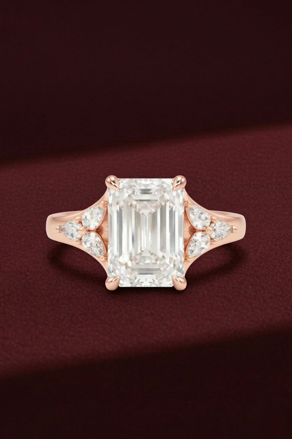 Emerald Diamond Engagement Ring 2.05 Carat, Emerald Cut Diamond Ring with Pear Side Diamonds, Gold Engagement Ring, Lab Diamond Ring