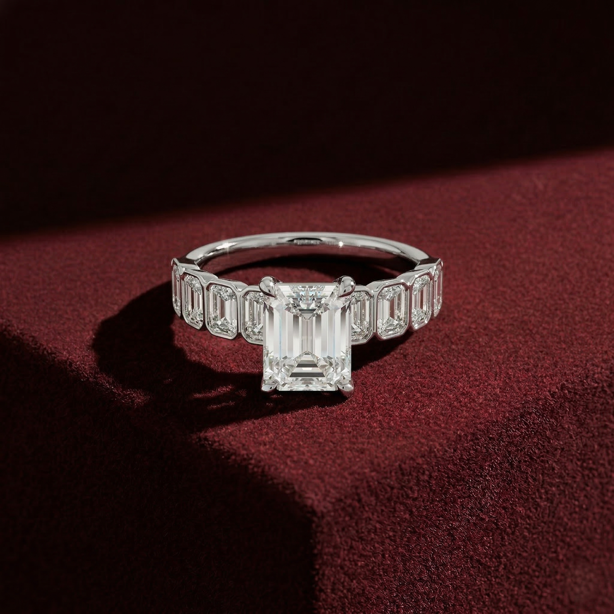 Emerald Cut Lab Grown Diamond Bridal Engagement Ring in Solid 14K Gold