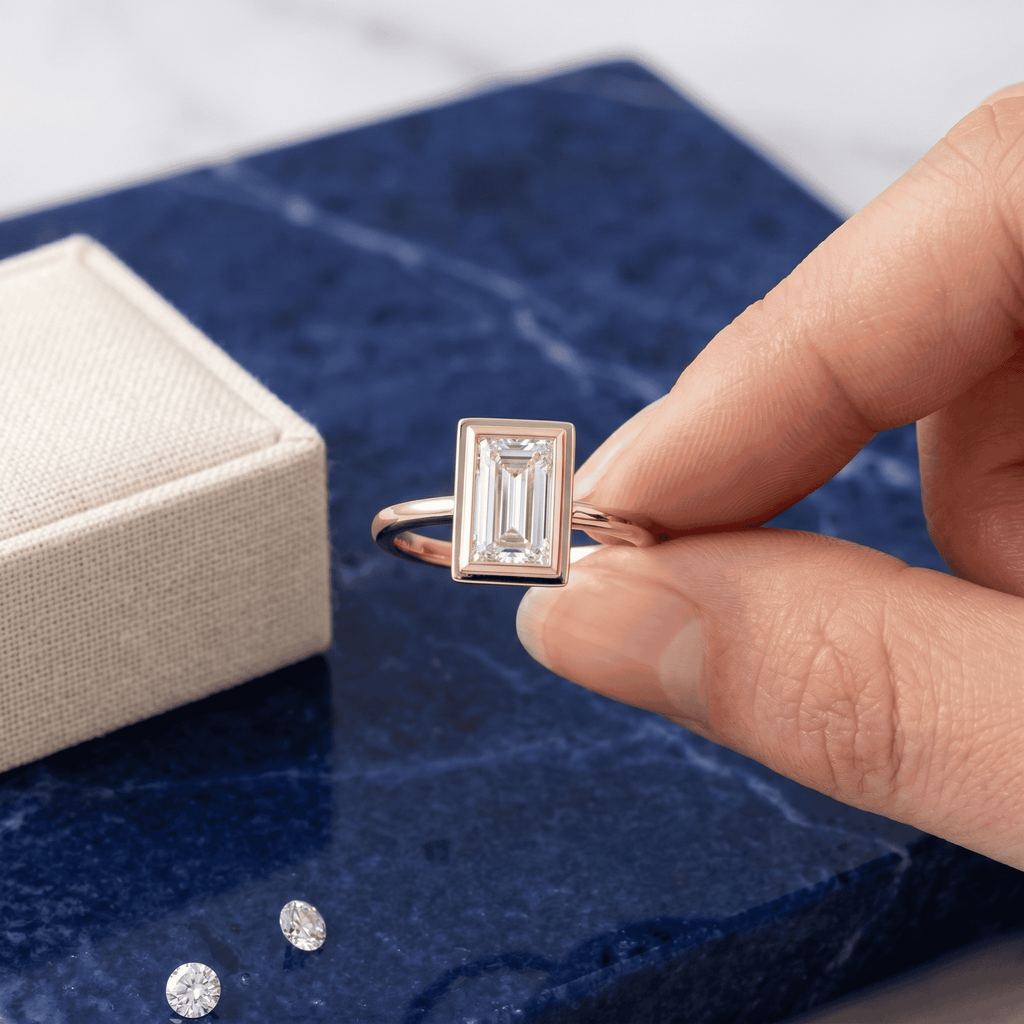 Baguette Cut Lab Diamond Bezel Engagement Ring