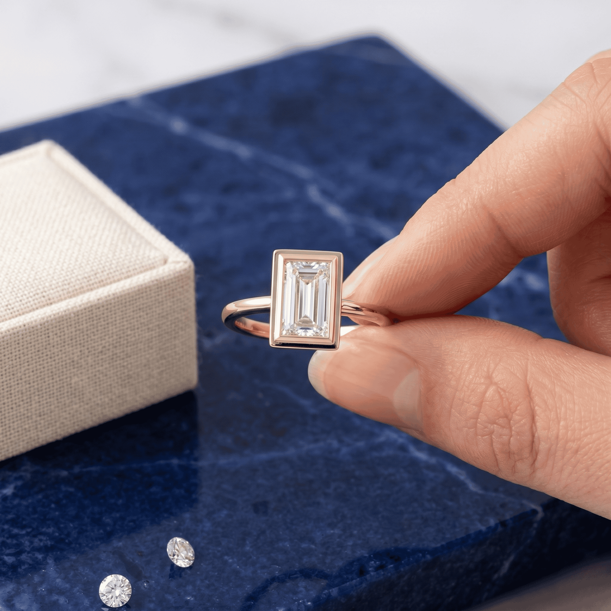 Baguette Cut Lab Diamond Bezel Engagement Ring