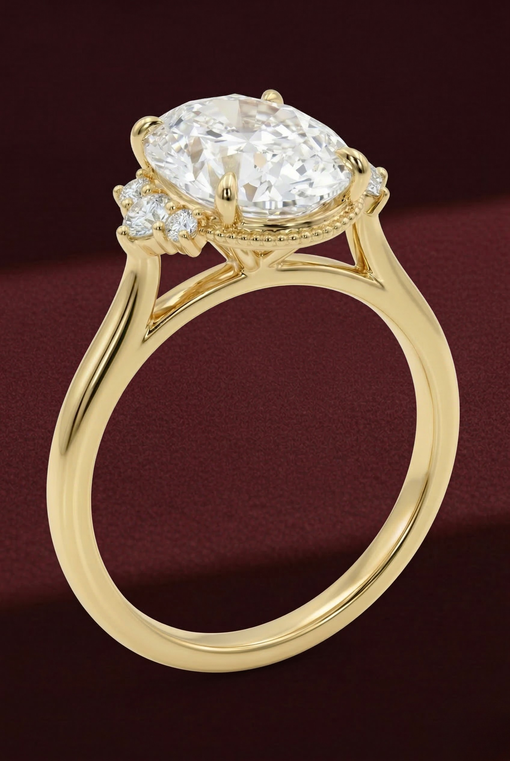 Oval Diamond Engagement Ring 2.05 Carat, Oval Diamond Ring with Side Stones,Hidden Detail Diamond Ring, Gold Engagement Ring, Lab Grown Ring