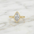 1.00 CT Lab Grown Marquise Diamond Ring: 14k Gold Bezel Solitaire
