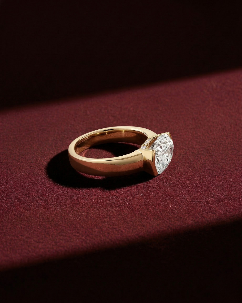 Oval Lab Diamond East-West Half Bezel Ring