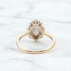 Art Deco Marquise Cut Ring with Tapered Baguette and Round Halo | Lab Grown Diamond | 14K Yellow Gold