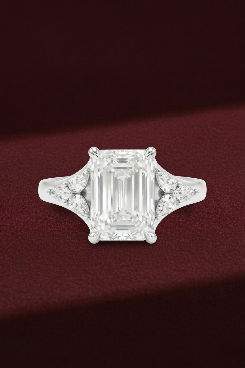 Emerald Diamond Engagement Ring 2.05 Carat, Emerald Cut Diamond Ring with Pear Side Diamonds, Gold Engagement Ring, Lab Diamond Ring