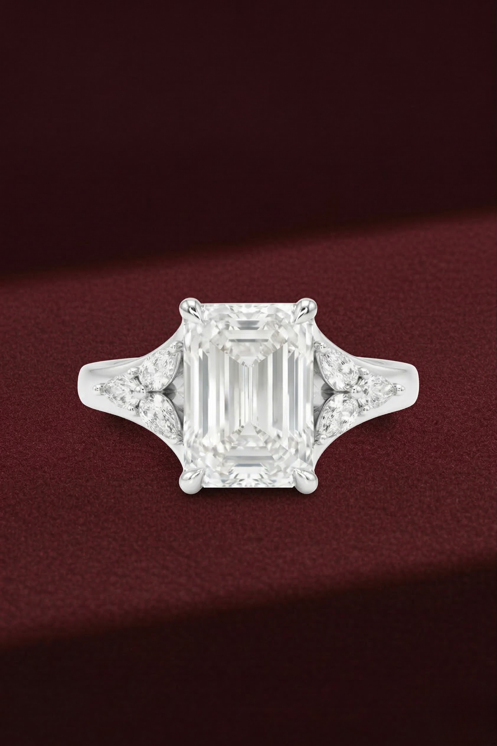 Emerald Diamond Engagement Ring 2.05 Carat, Emerald Cut Diamond Ring with Pear Side Diamonds, Gold Engagement Ring, Lab Diamond Ring