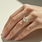 Modern Radiant 3 Stone Engagement Ring | Lab Grown Diamond | 14K Yellow Gold Fine Jewelry