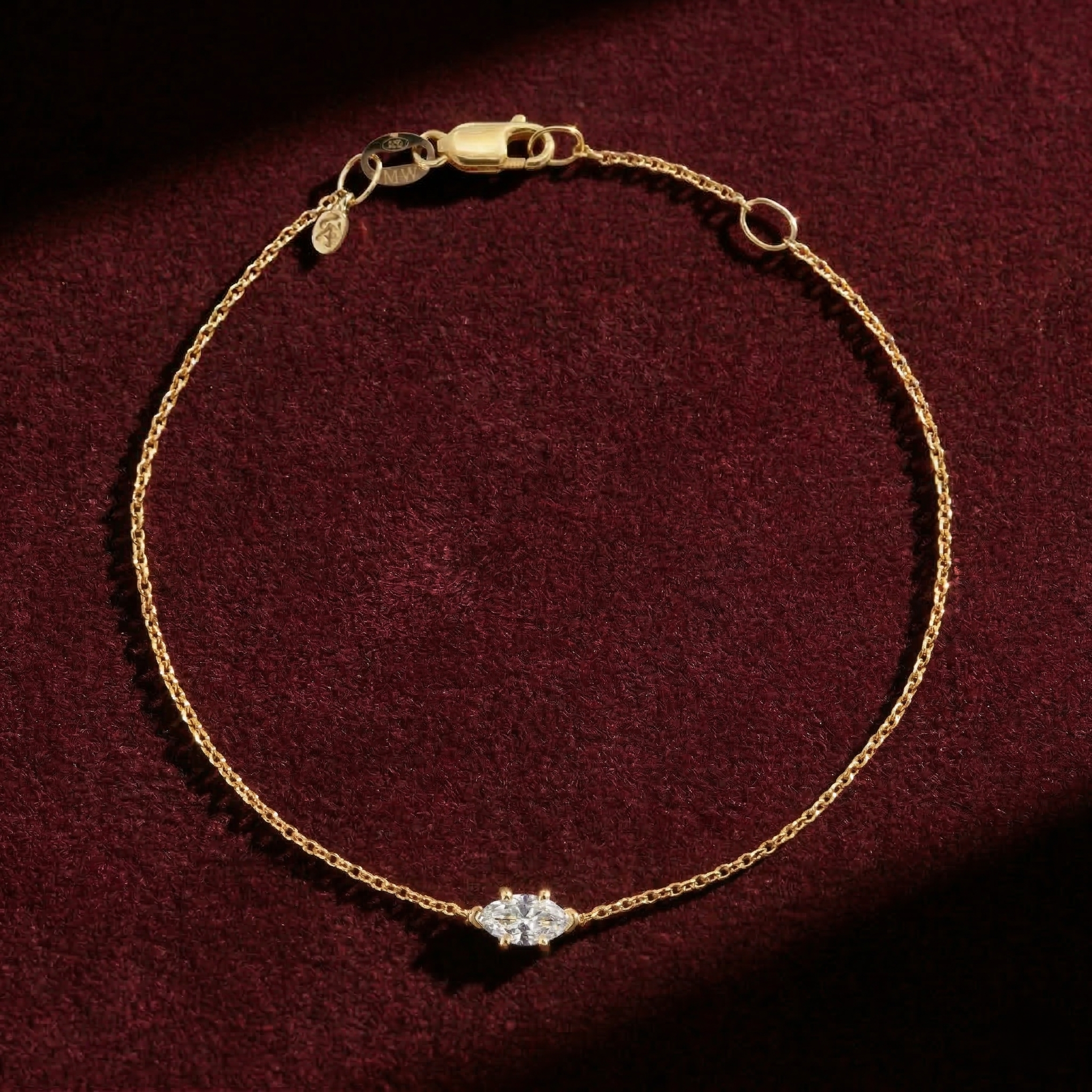 Handmade Marquise Cut Lab Grown Diamond Solitaire Bracelet in 14K Gold