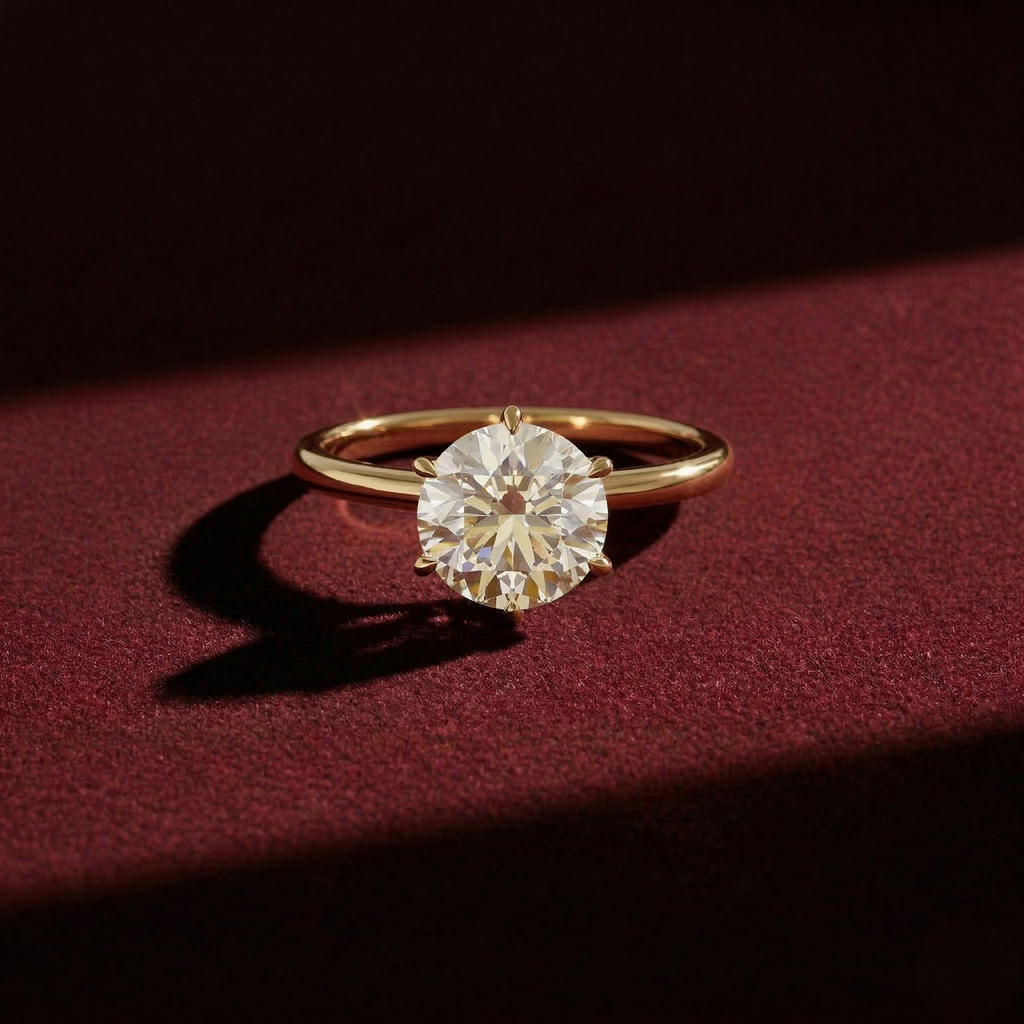 Elegant Round Lab Grown Diamond Engagement Solitaire Ring in Solid 14K Gold