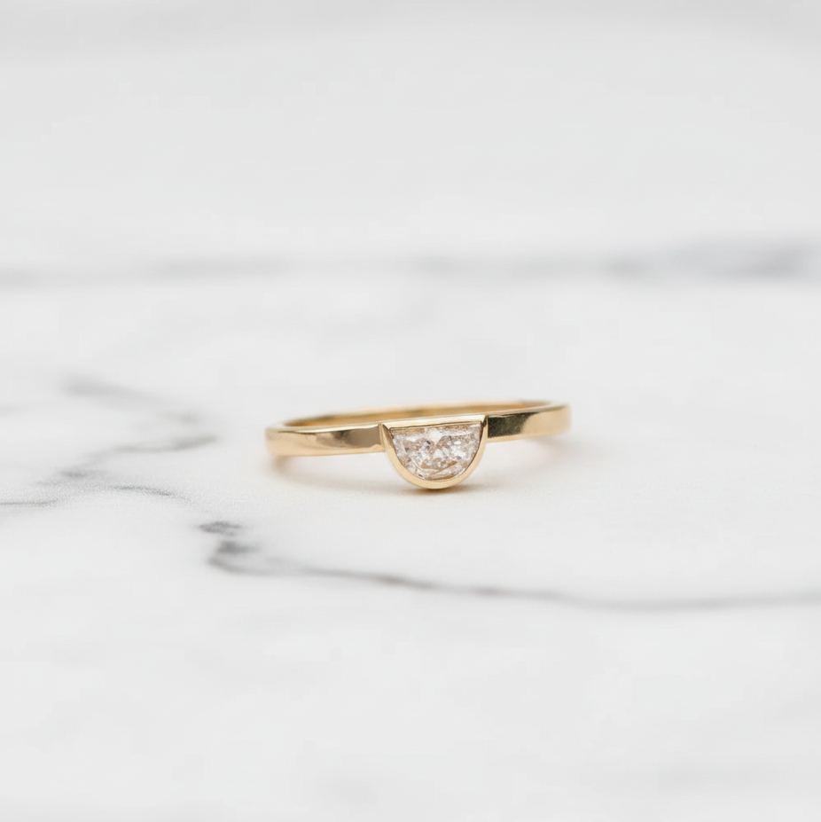 Minimalist Half Moon East West Bezel Set Solitaire Ring | Lab Grown Diamond | 14K Yellow Gold