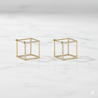 3D Geometric Cube Earrings | Lab Grown Diamond | 14K Yellow Gold Square Design