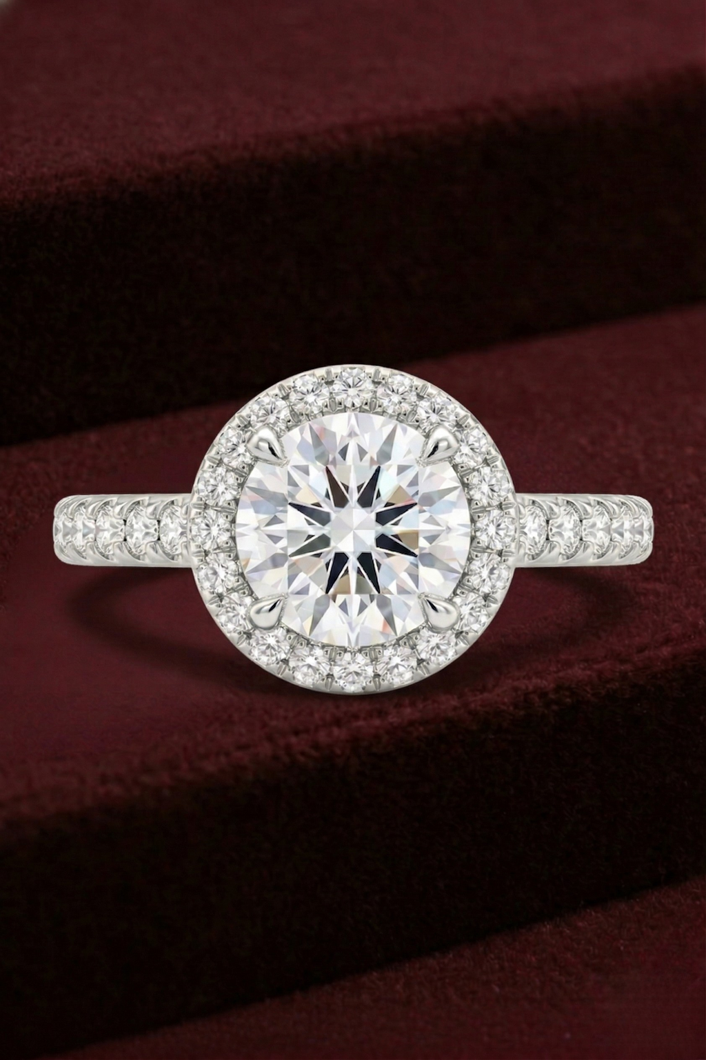 Round Diamond Halo Engagement Ring, Round Cut Diamond Ring with Pave Band, Tiger Prong Diamond Ring, Halo Diamond Ring, Gold Engagement Ring
